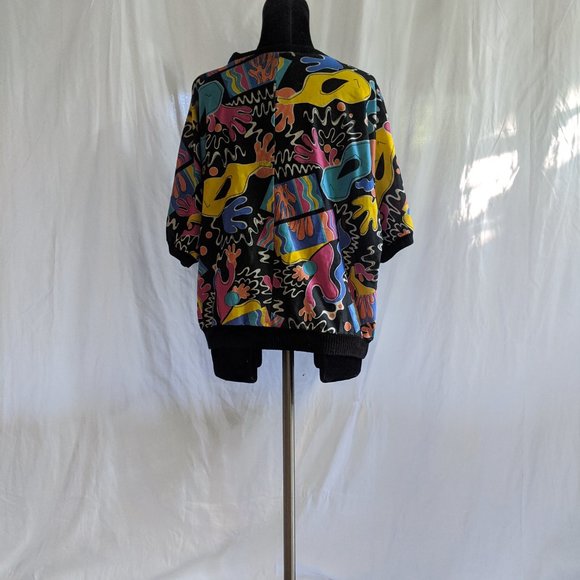 Funky 80s/90s Slouchy Stretchy Shirt Carnival Bright Colors Size L - Picture 2 of 4
